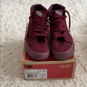 Burgundy canvas high top Vans